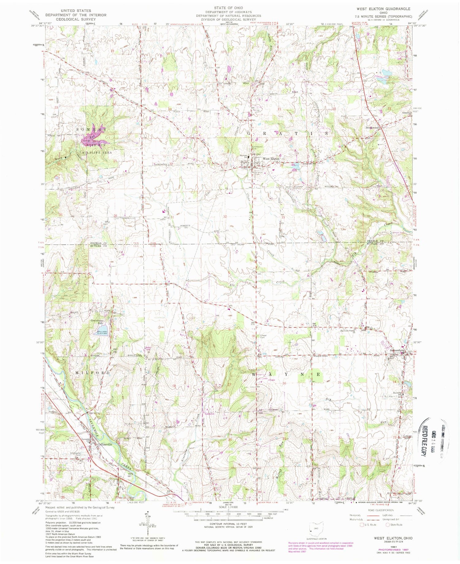 Classic USGS West Elkton Ohio 7.5'x7.5' Topo Map Image