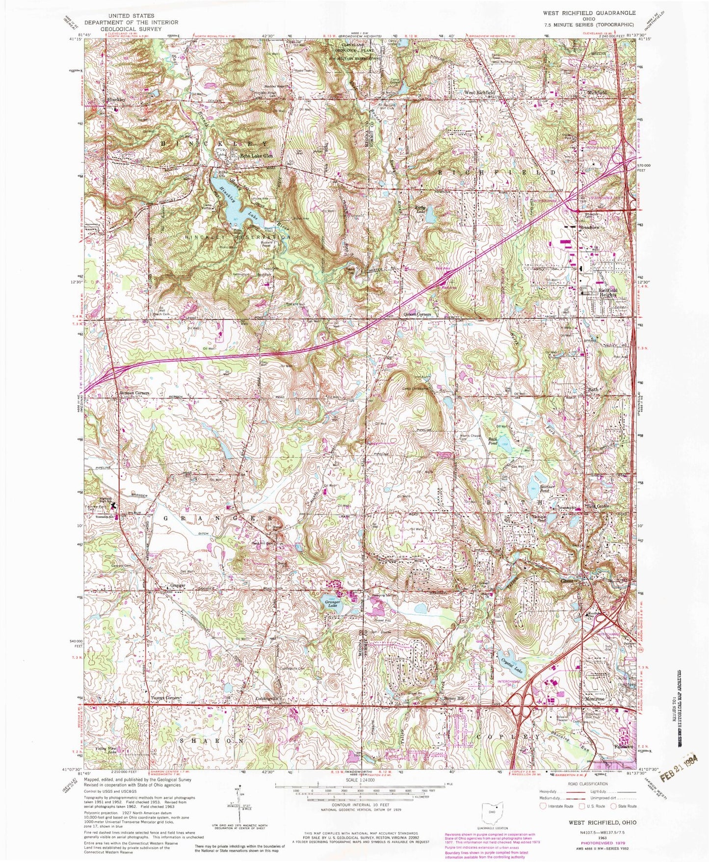 Classic USGS West Richfield Ohio 7.5'x7.5' Topo Map Image