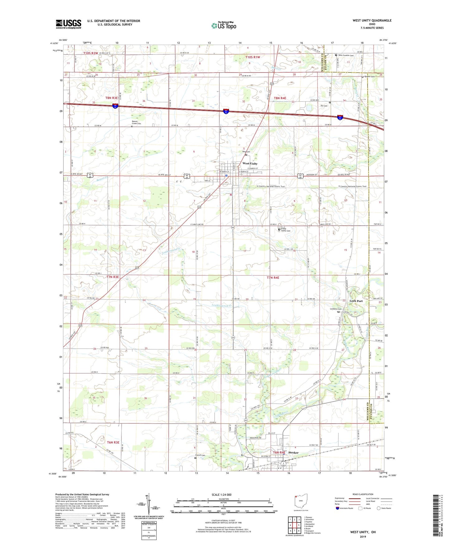 West Unity Ohio US Topo Map Image