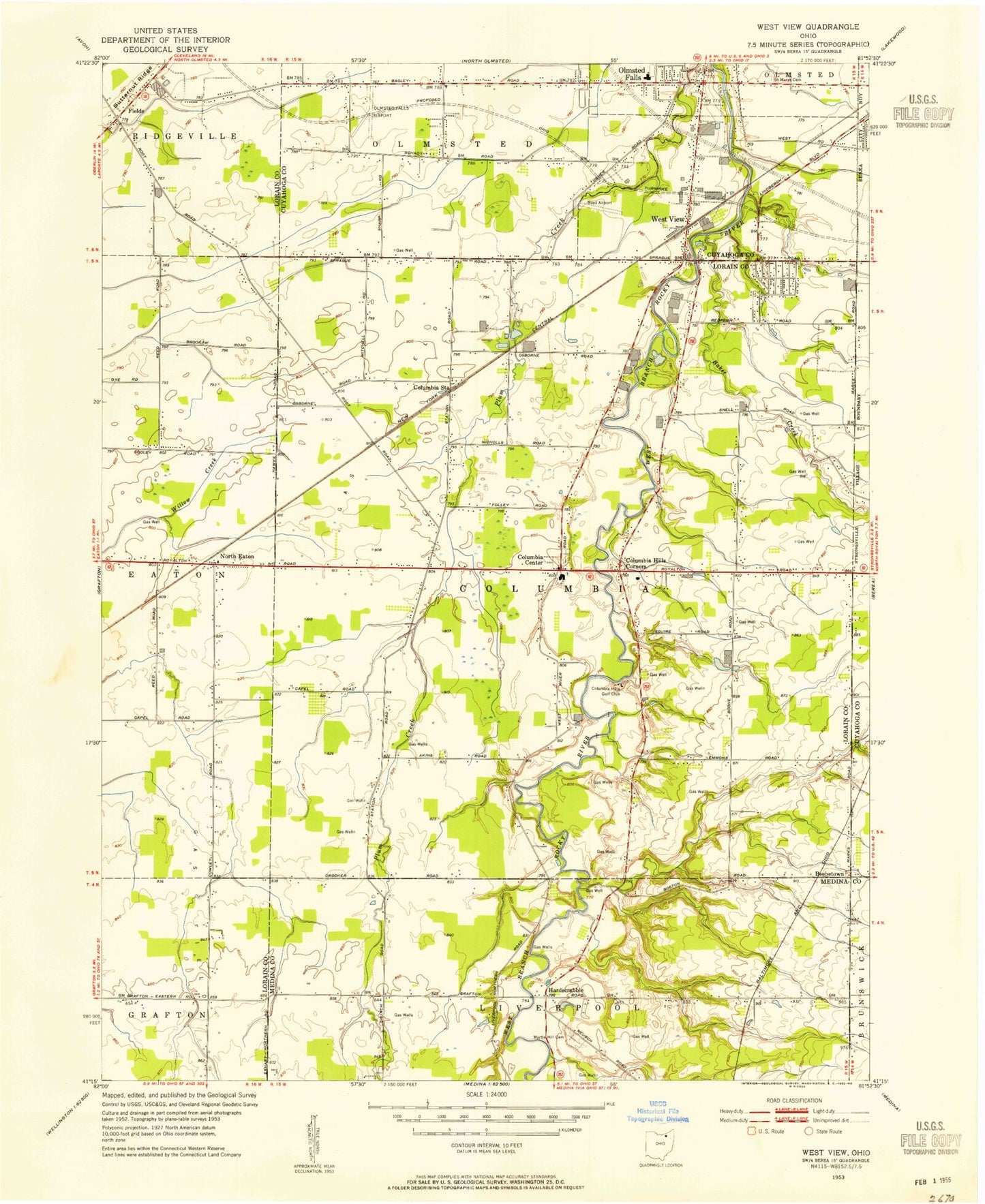Classic USGS West View Ohio 7.5'x7.5' Topo Map Image