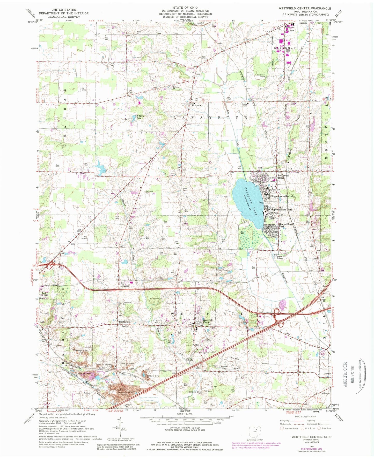 Classic USGS Westfield Center Ohio 7.5'x7.5' Topo Map Image