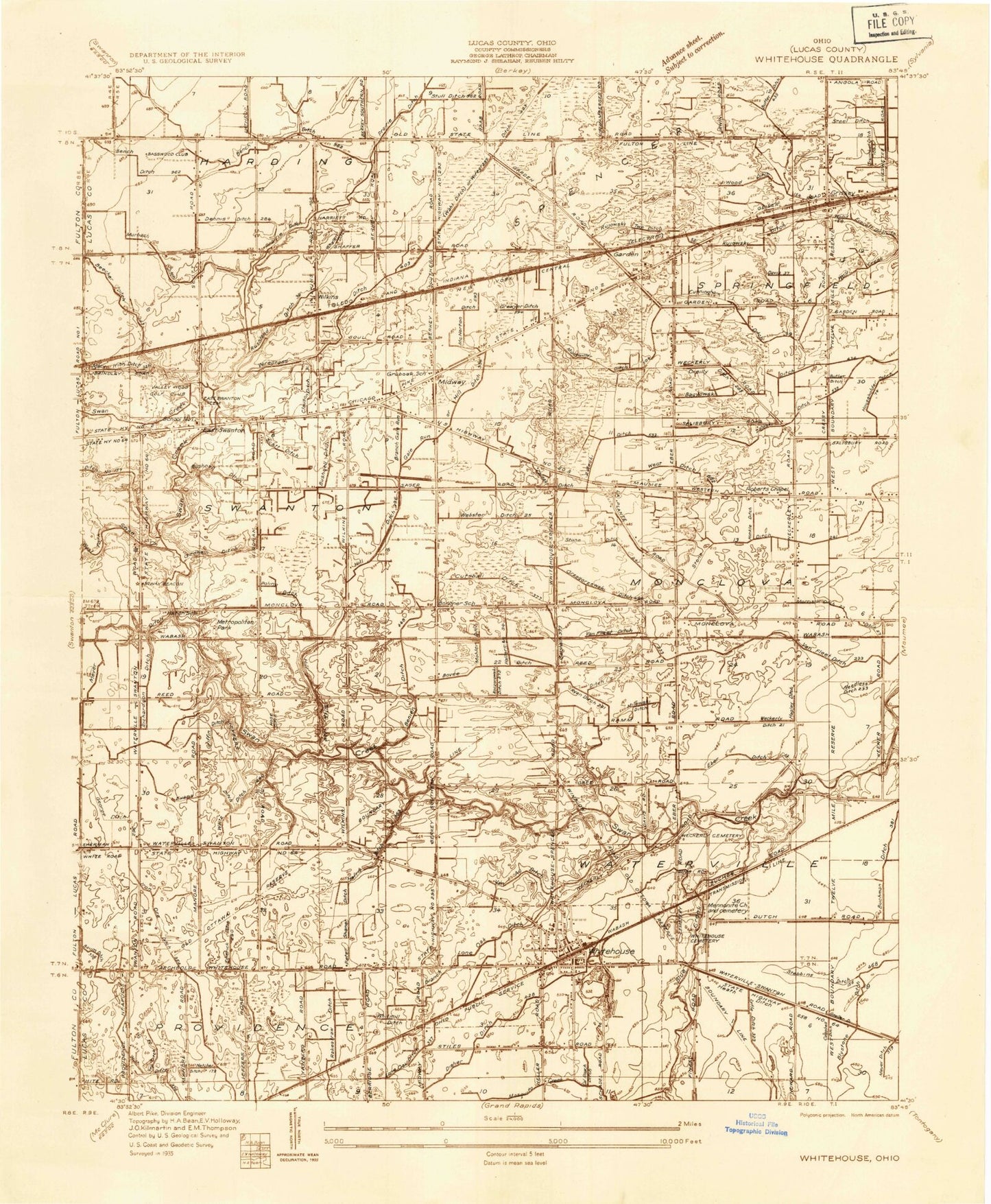 Classic USGS Whitehouse Ohio 7.5'x7.5' Topo Map Image