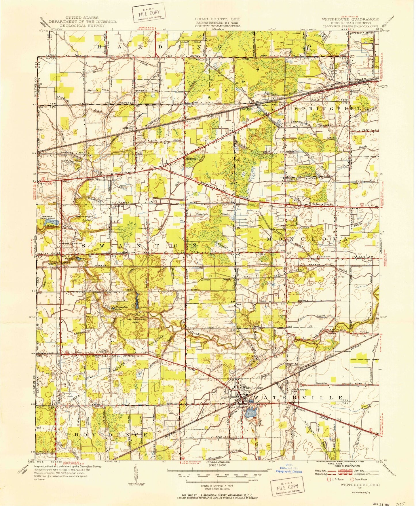 Classic USGS Whitehouse Ohio 7.5'x7.5' Topo Map Image
