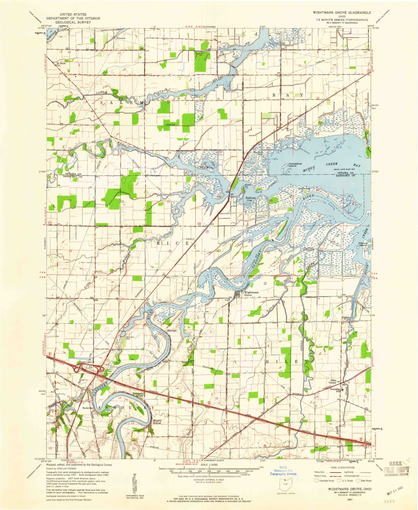 Classic USGS Wightmans Grove Ohio 7.5'x7.5' Topo Map Image