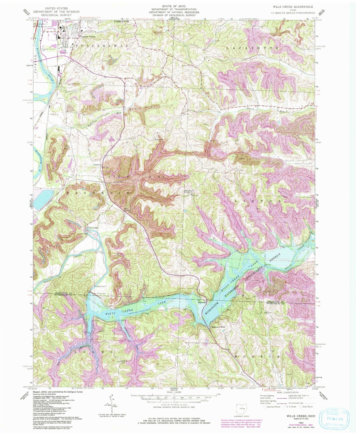 Classic USGS Wills Creek Ohio 7.5'x7.5' Topo Map Image