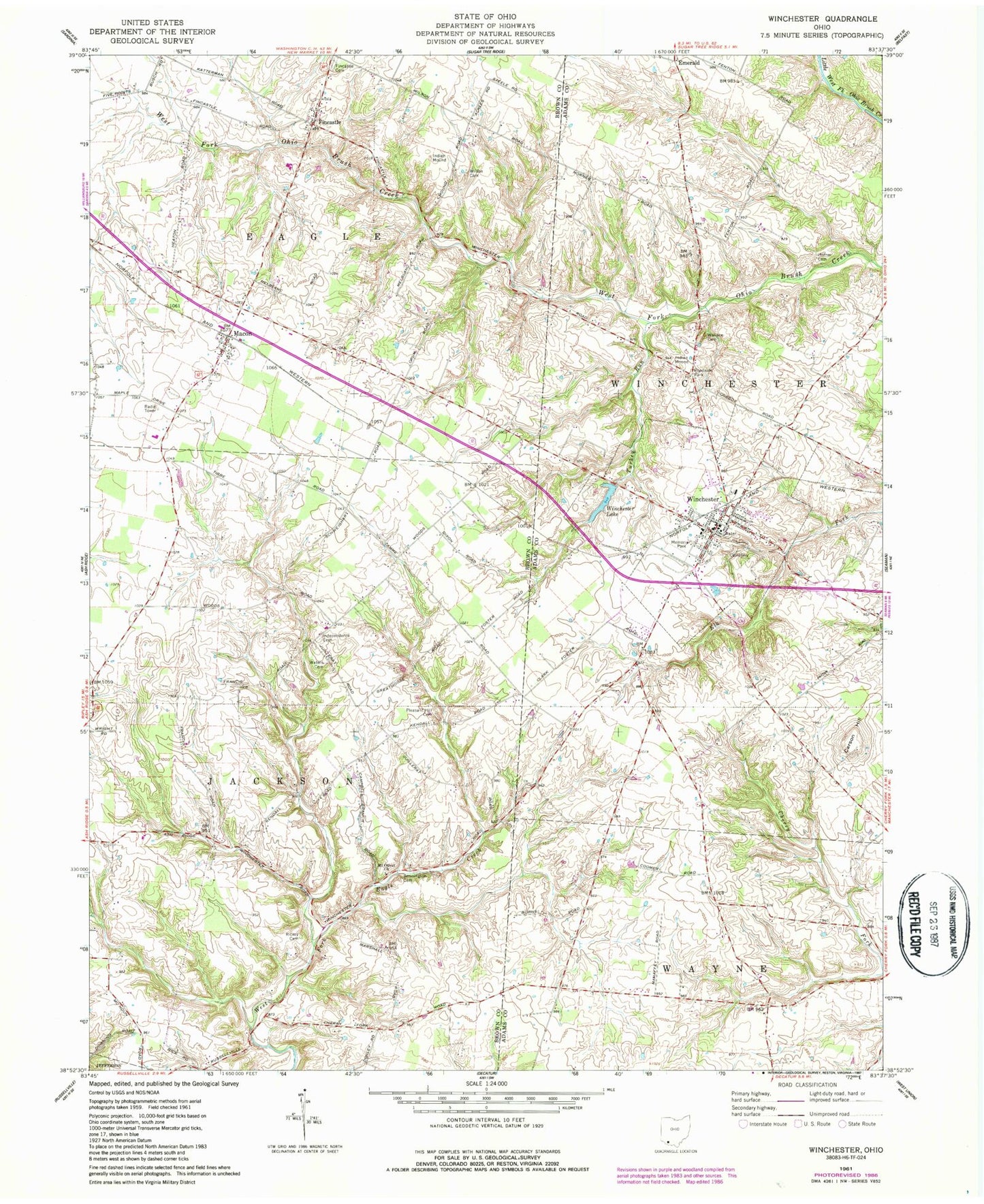 Classic USGS Winchester Ohio 7.5'x7.5' Topo Map Image