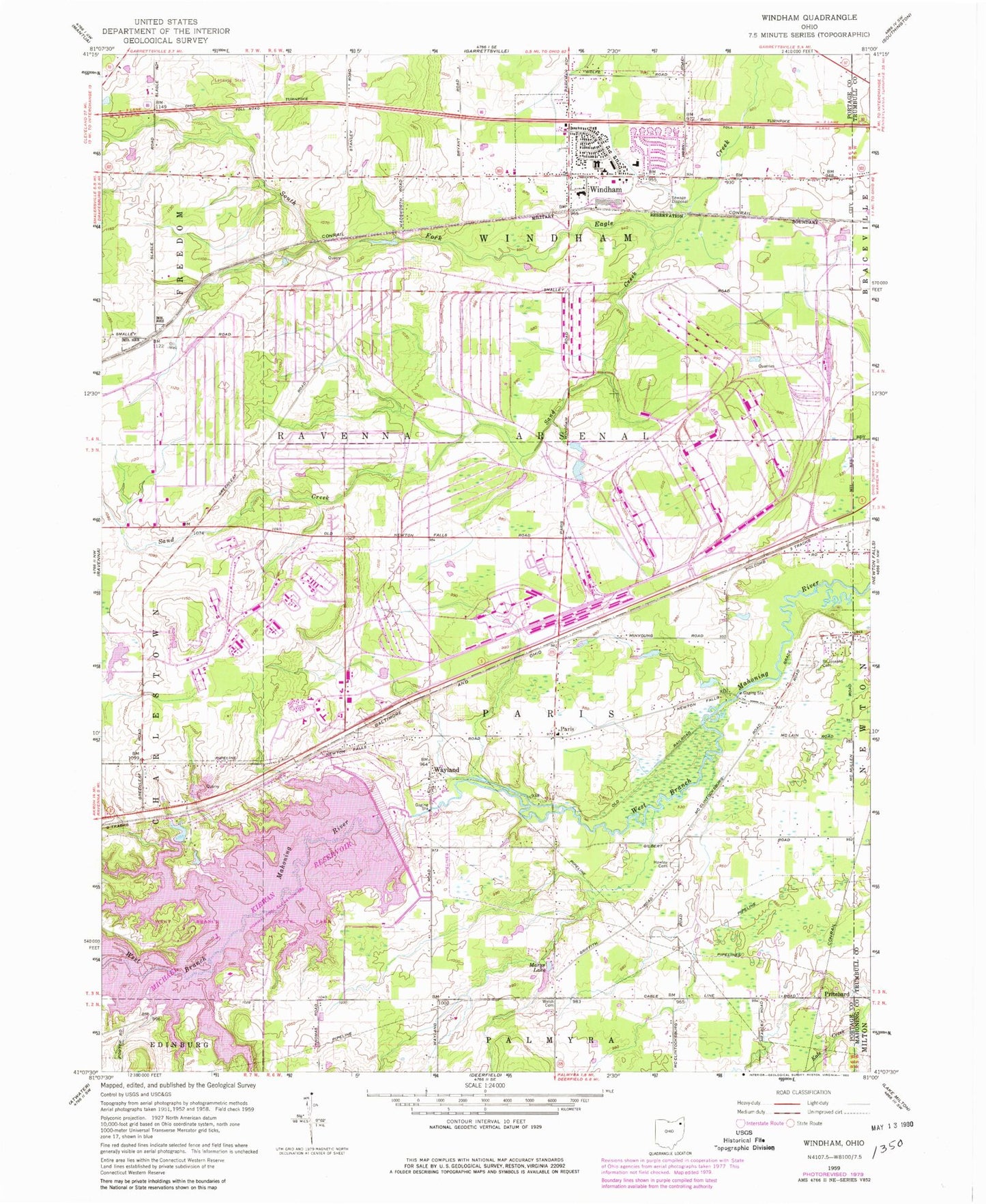 Classic USGS Windham Ohio 7.5'x7.5' Topo Map Image