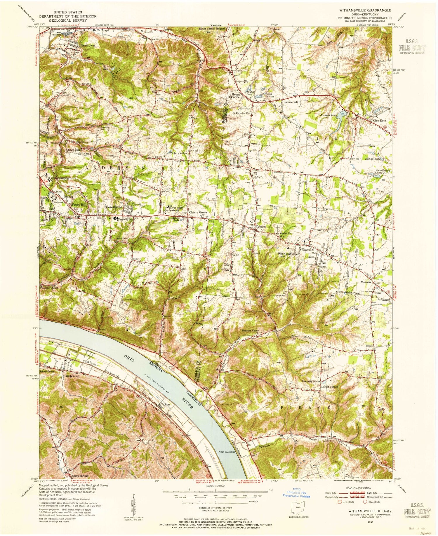 Classic USGS Withamsville Ohio 7.5'x7.5' Topo Map Image