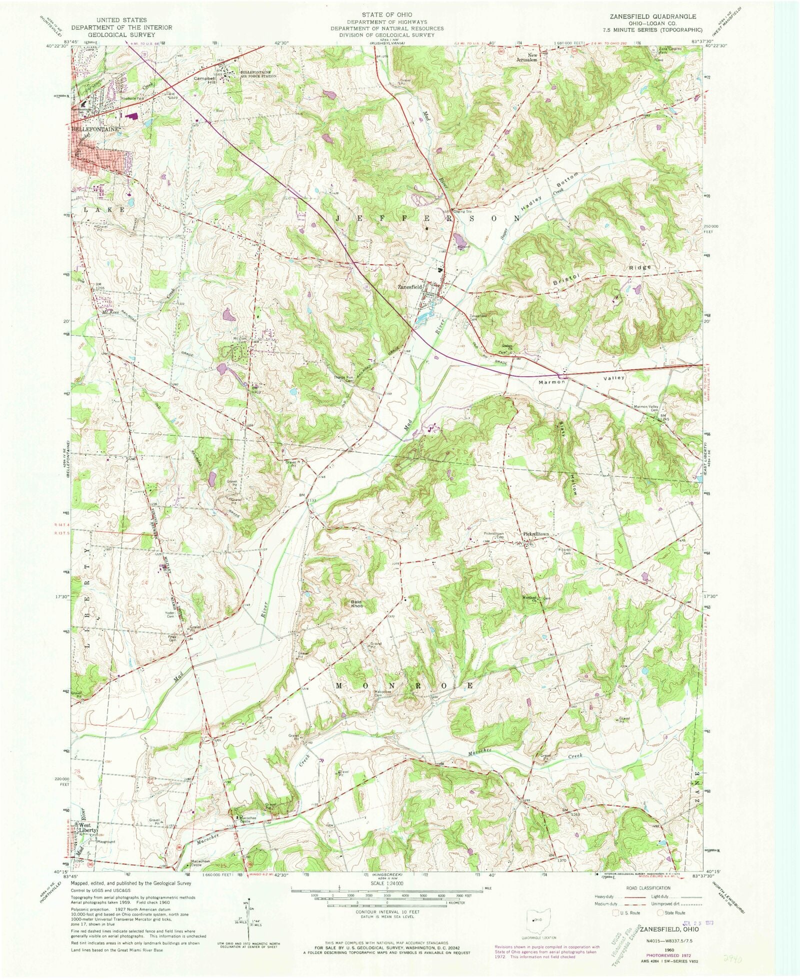 Classic USGS Zanesfield Ohio 7.5'x7.5' Topo Map MyTopo Map Store