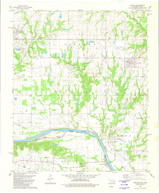 Classic USGS Achille Oklahoma 7.5'x7.5' Topo Map Image