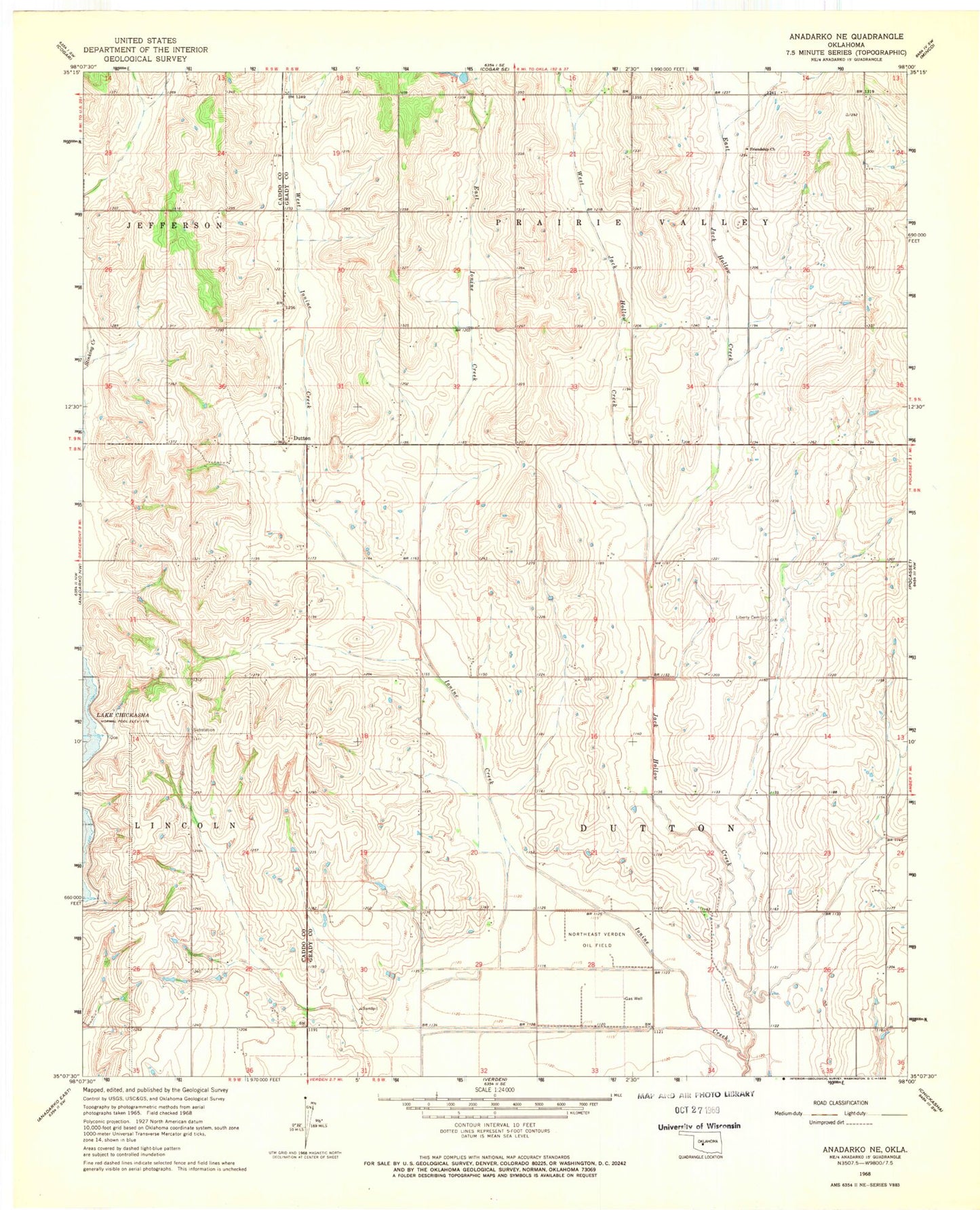 Classic USGS Anadarko NE Oklahoma 7.5'x7.5' Topo Map Image