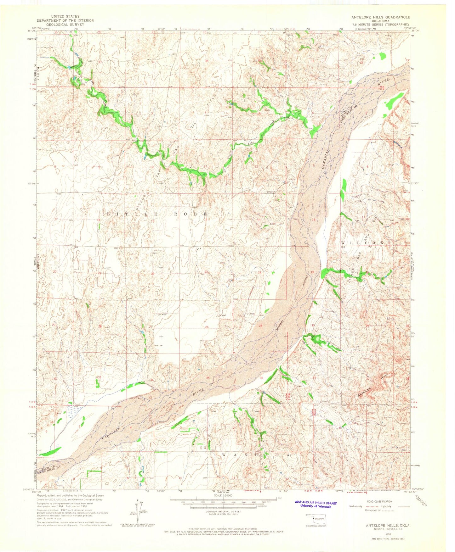 Classic USGS Antelope Hills Oklahoma 7.5'x7.5' Topo Map Image