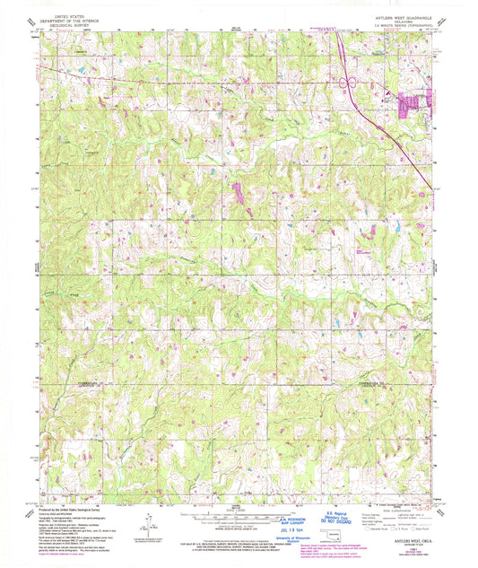 Classic USGS Antlers West Oklahoma 7.5'x7.5' Topo Map Image
