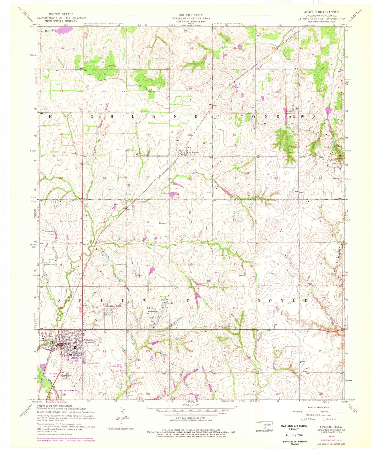 Classic USGS Apache Oklahoma 7.5'x7.5' Topo Map Image