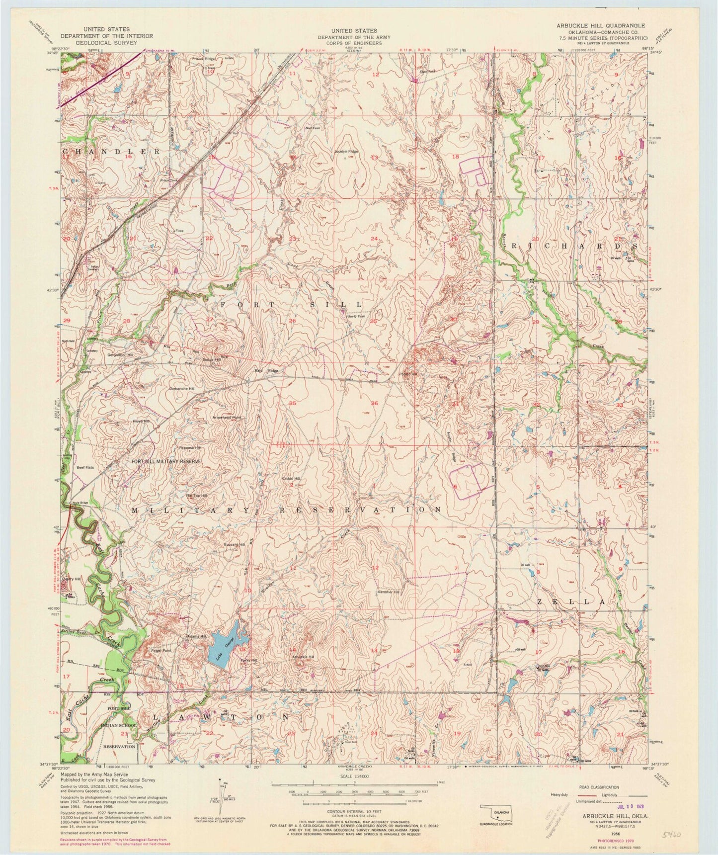 Classic USGS Arbuckle Hill Oklahoma 7.5'x7.5' Topo Map Image