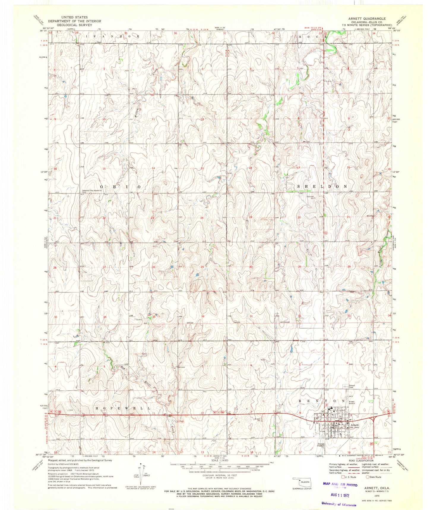 Classic USGS Arnett Oklahoma 7.5'x7.5' Topo Map Image