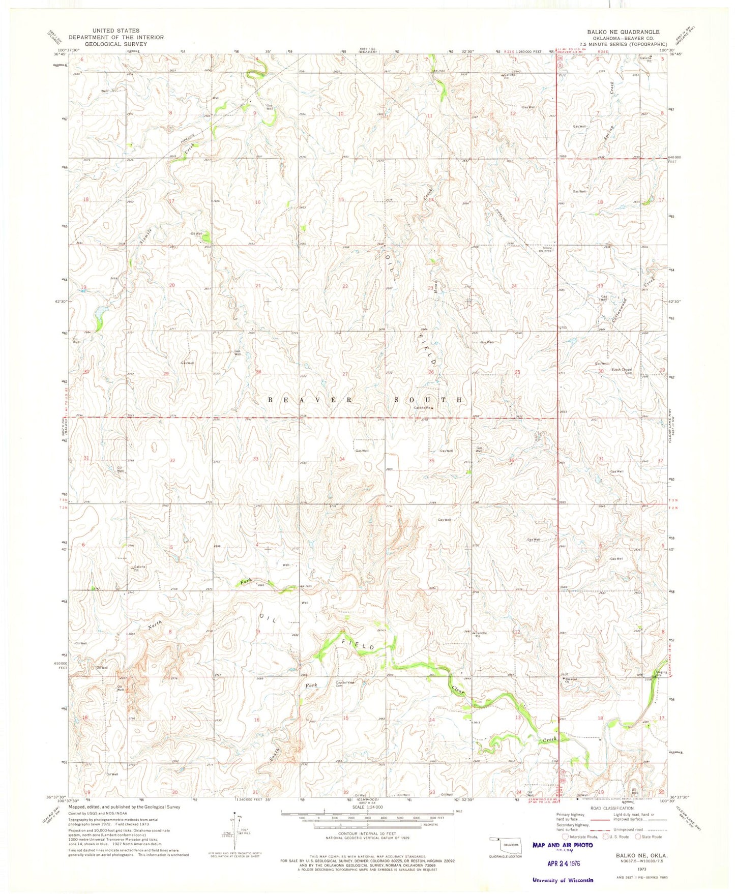 Classic USGS Balko NE Oklahoma 7.5'x7.5' Topo Map Image