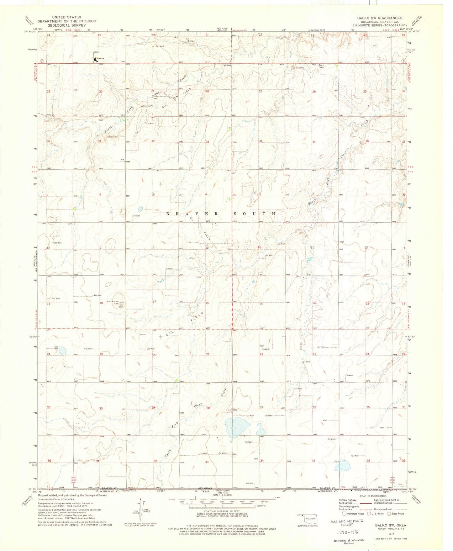 Classic USGS Balko SW Oklahoma 7.5'x7.5' Topo Map Image