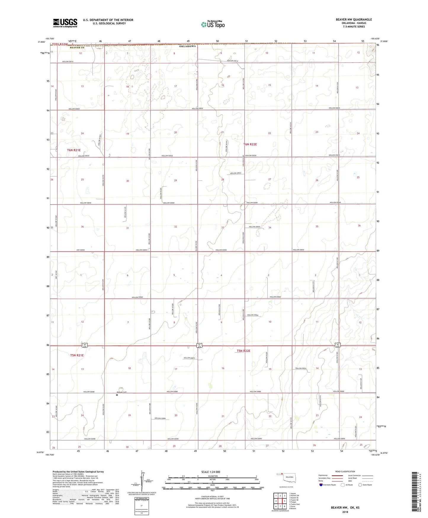 Beaver NW Oklahoma US Topo Map Image