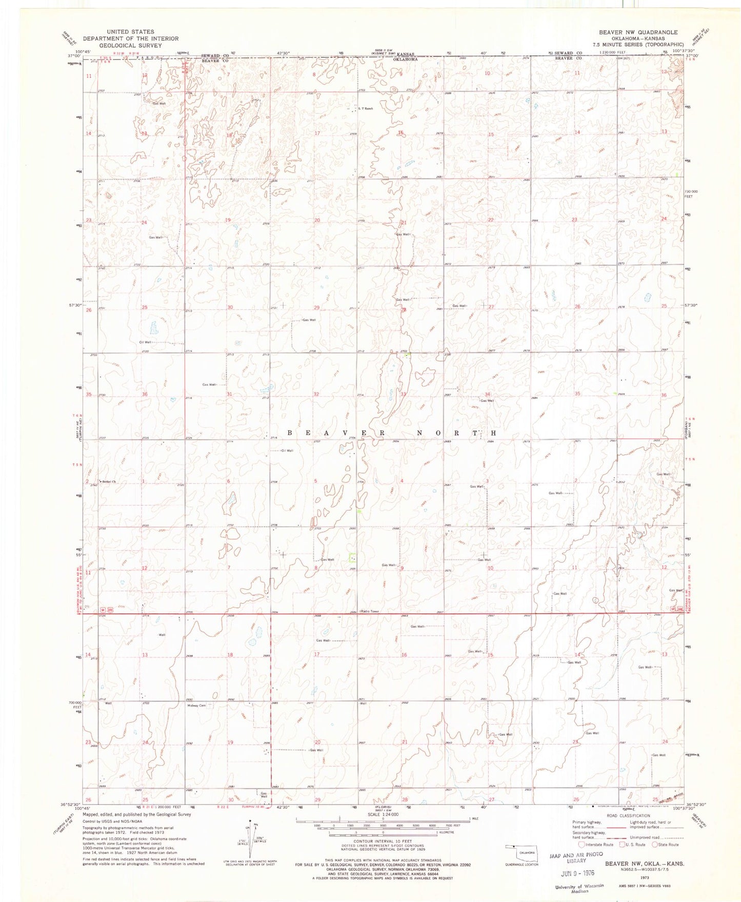Classic USGS Beaver NW Oklahoma 7.5'x7.5' Topo Map Image