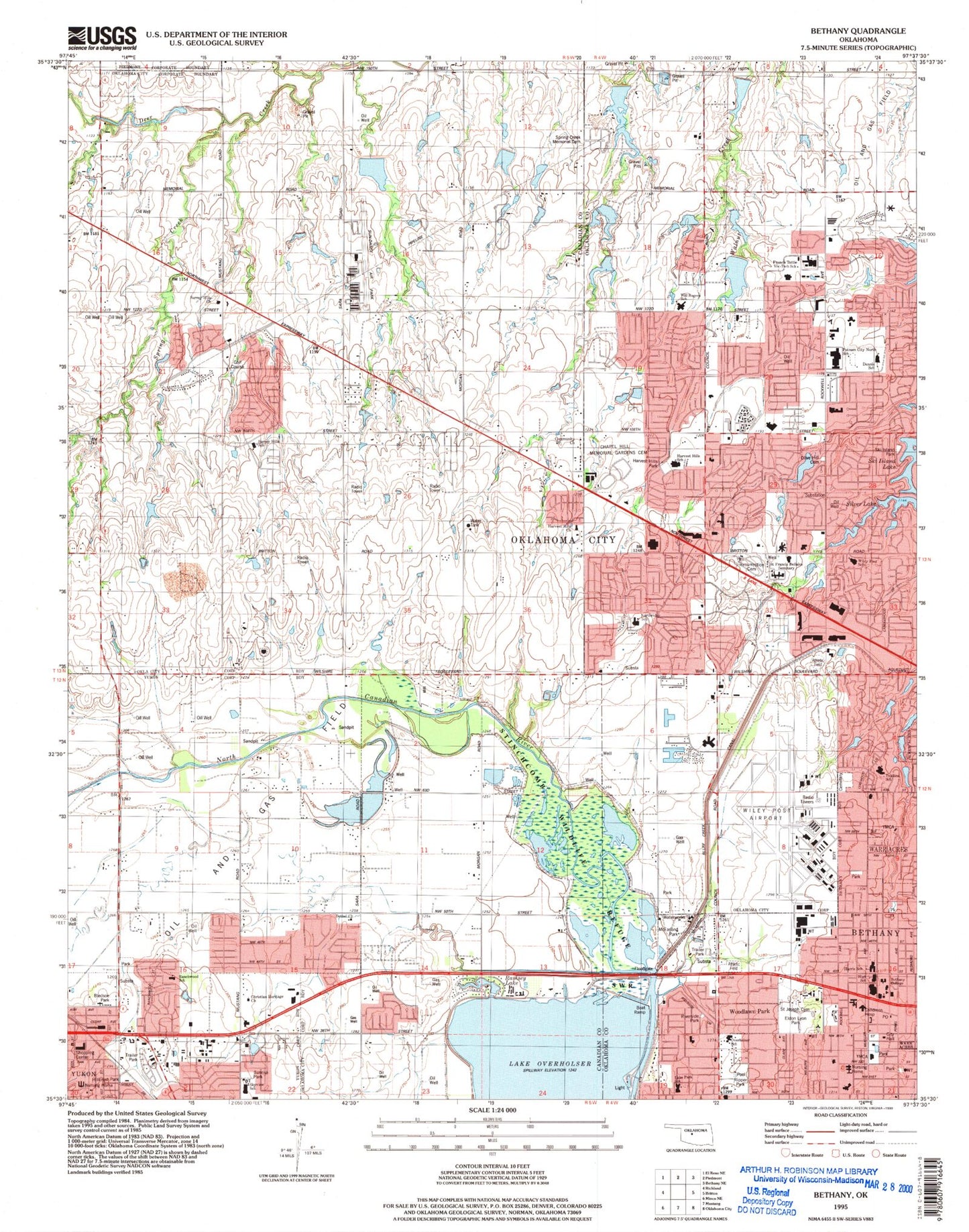 Classic USGS Bethany Oklahoma 7.5'x7.5' Topo Map Image