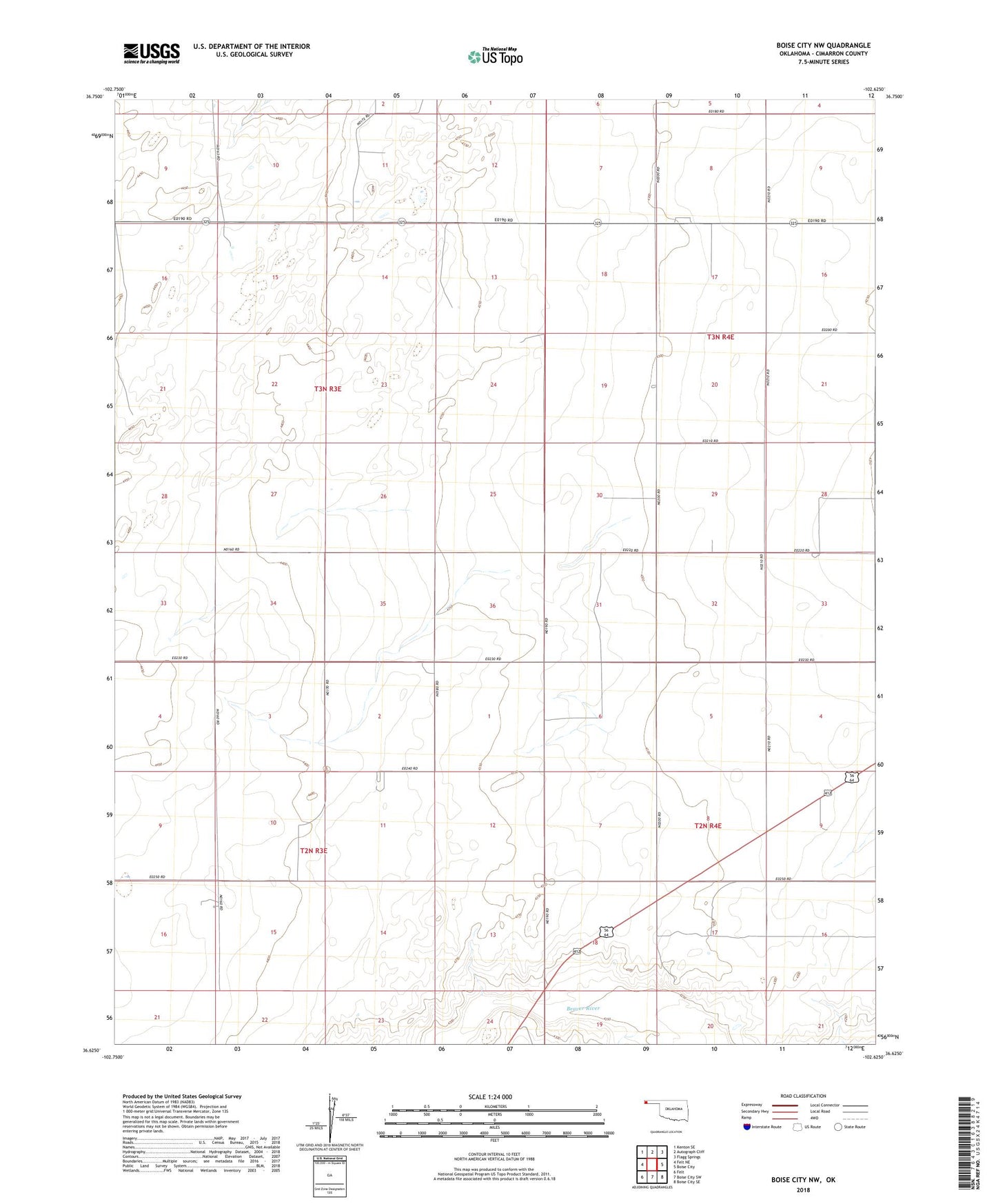Boise City NW Oklahoma US Topo Map Image
