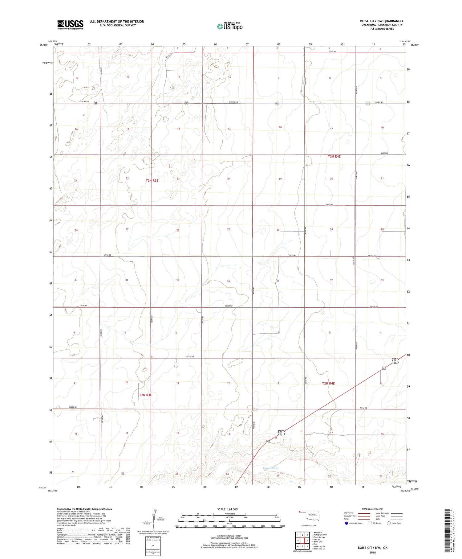 Boise City NW Oklahoma US Topo Map Image