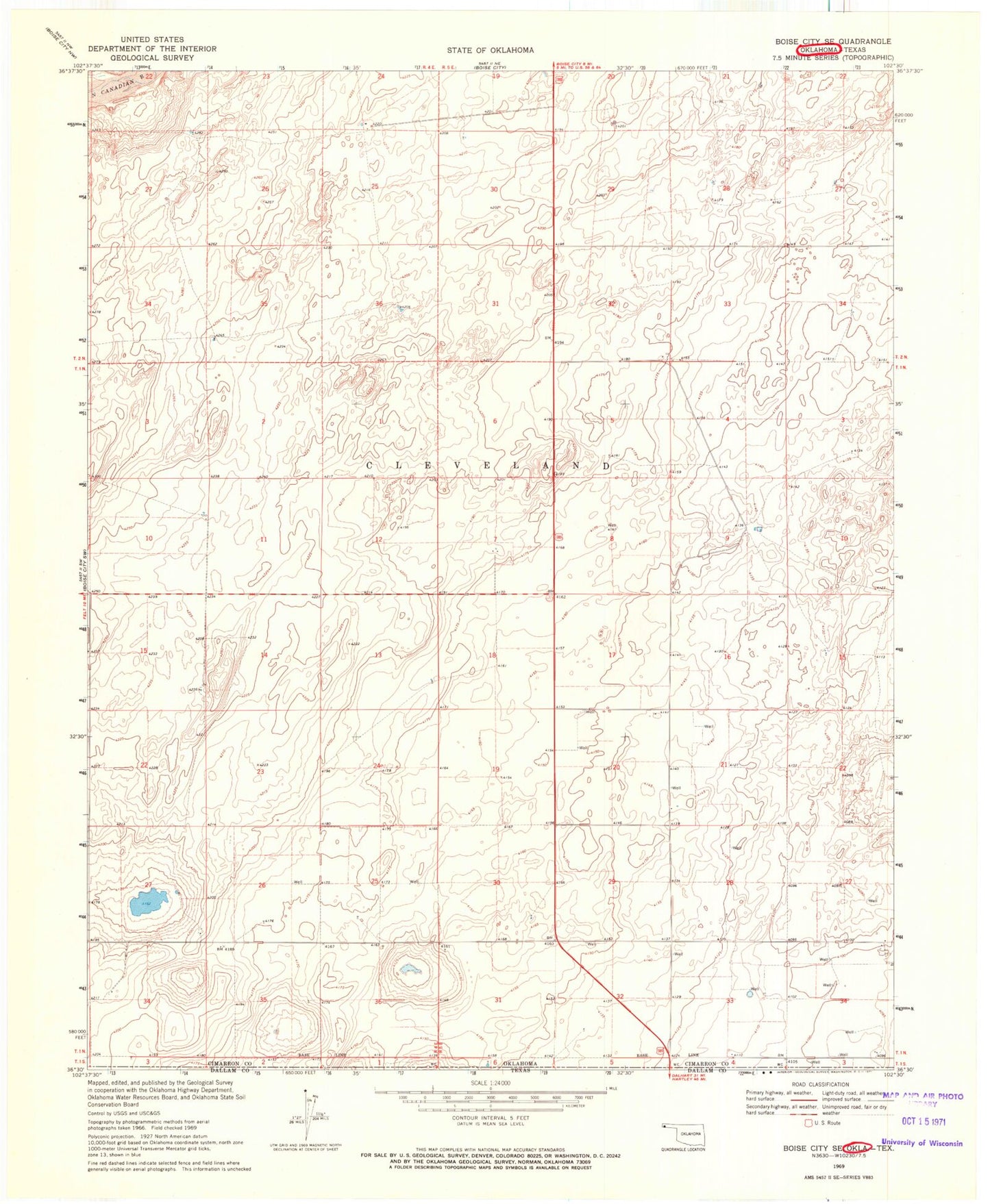 Classic USGS Boise City SE Oklahoma 7.5'x7.5' Topo Map Image