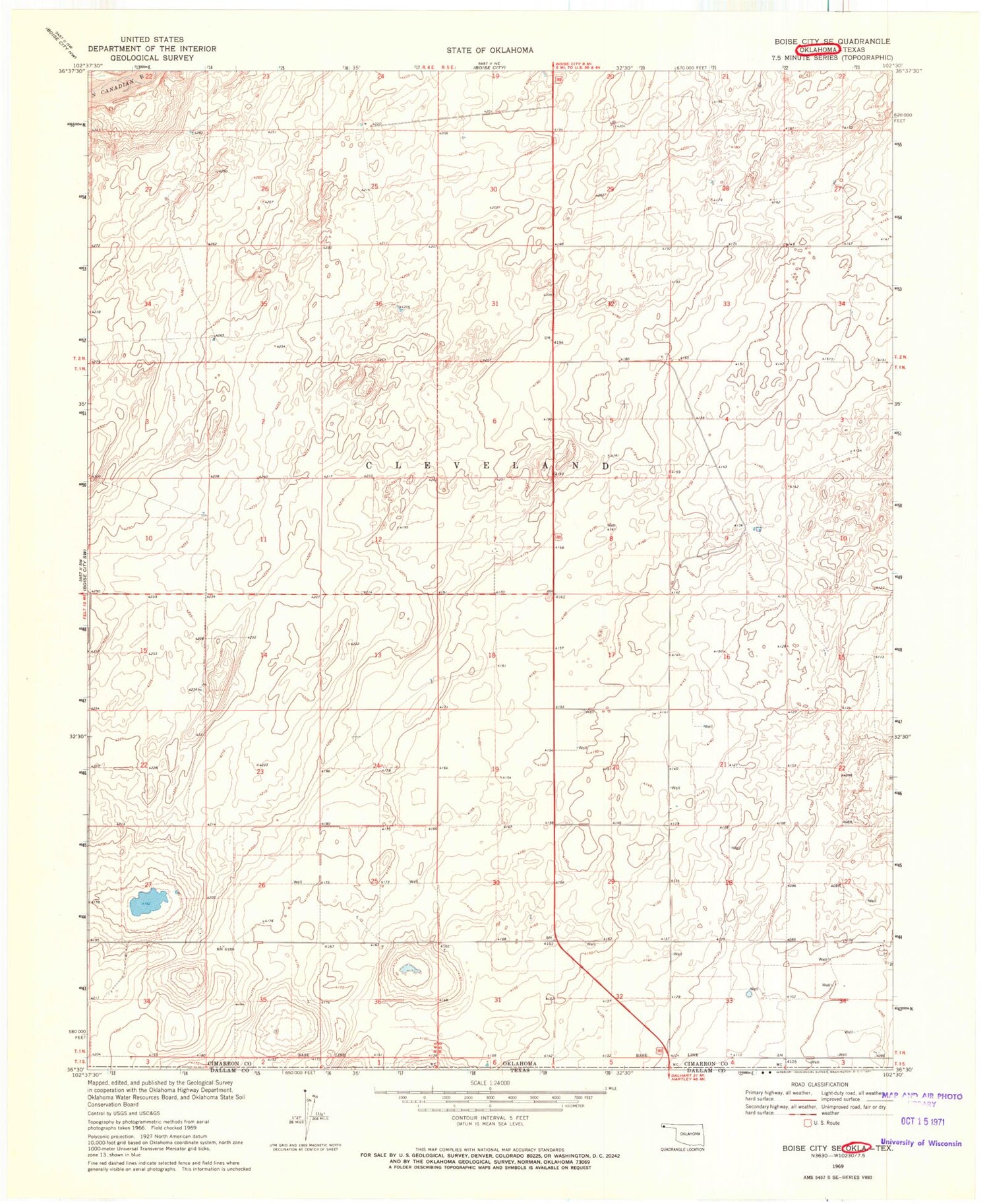 Classic USGS Boise City SE Oklahoma 7.5'x7.5' Topo Map Image