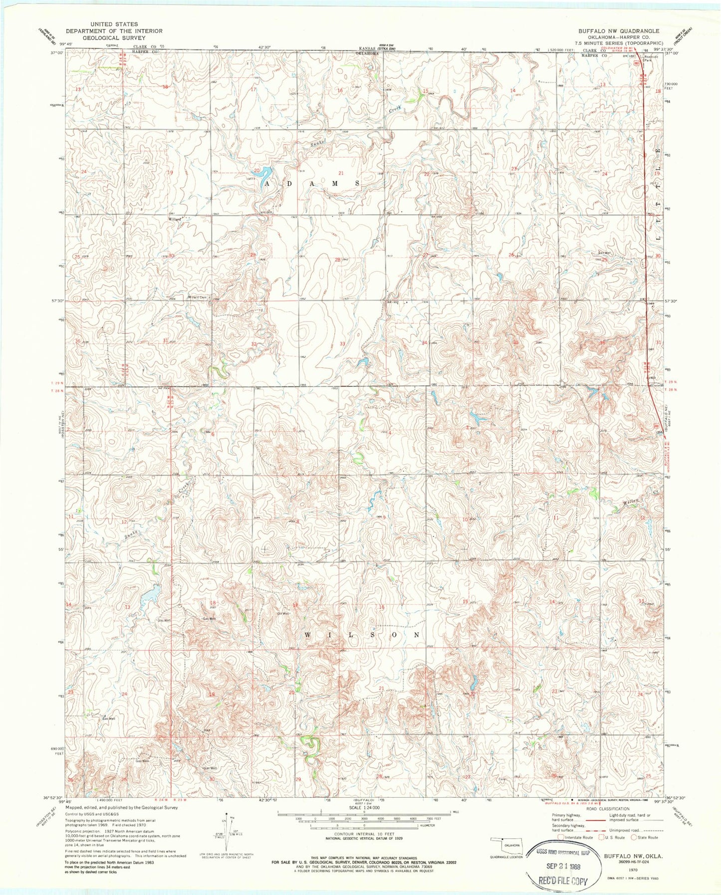 Classic USGS Buffalo NW Oklahoma 7.5'x7.5' Topo Map Image