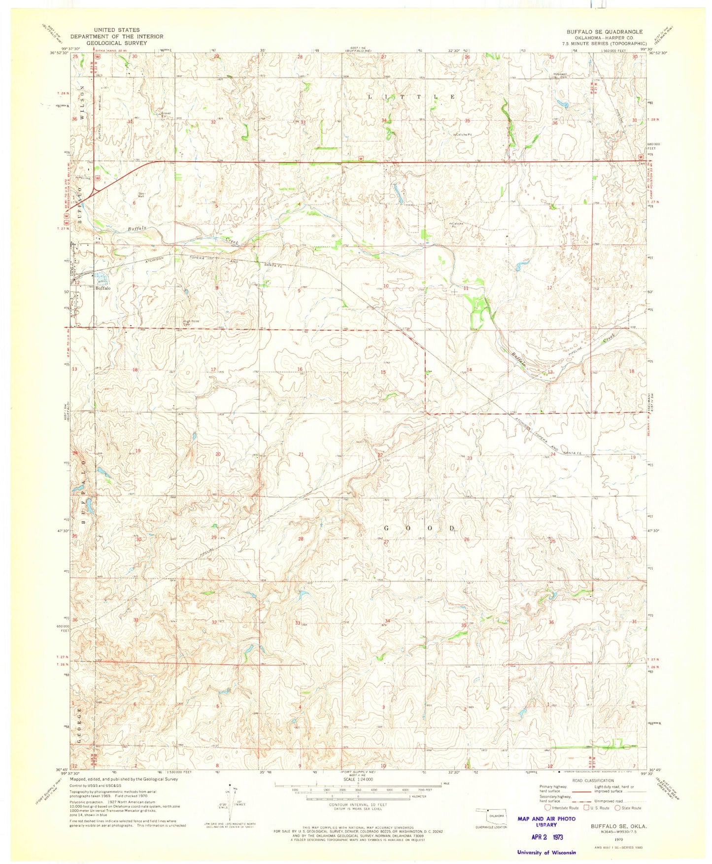 Classic USGS Buffalo SE Oklahoma 7.5'x7.5' Topo Map Image
