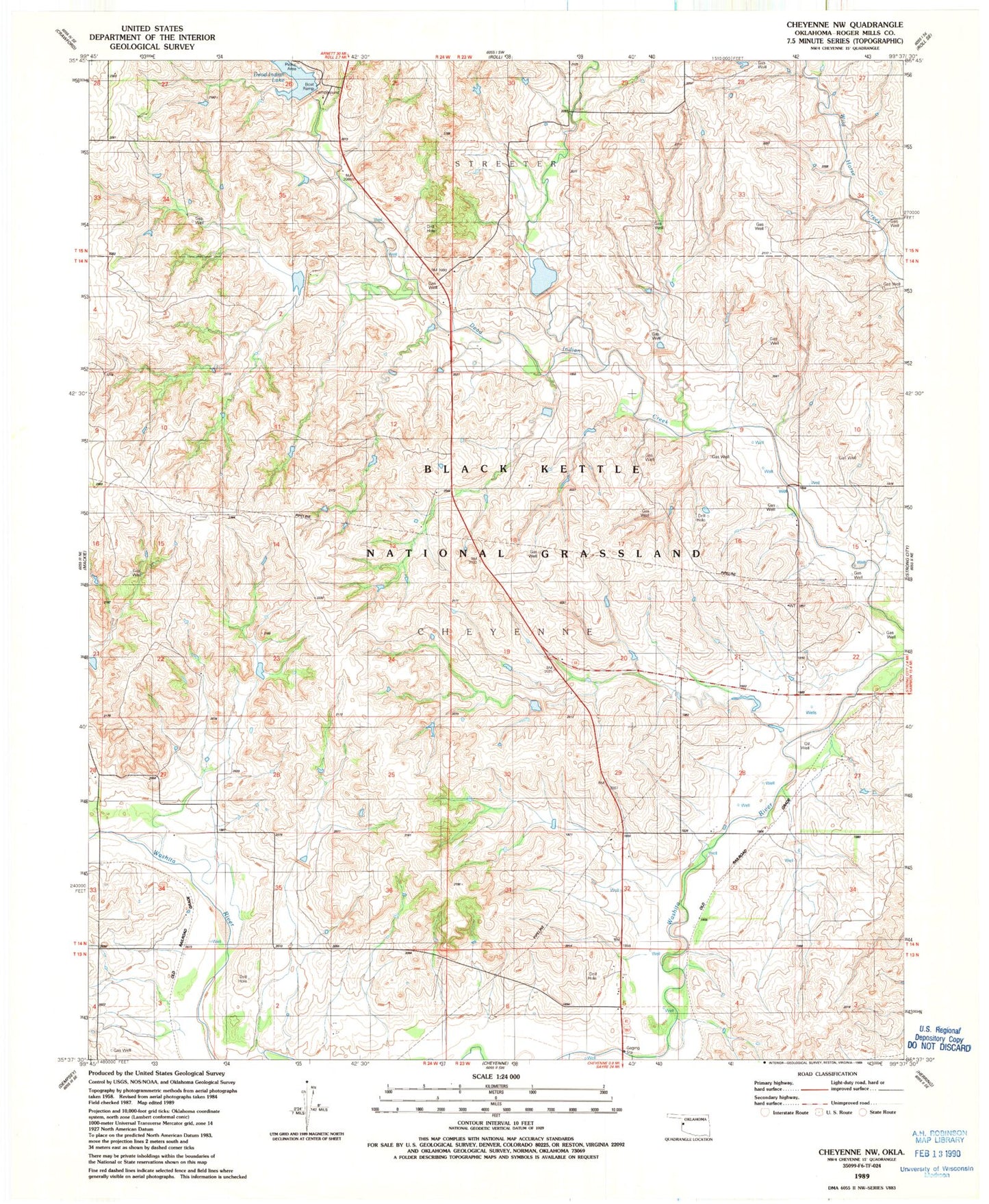 Classic USGS Cheyenne NW Oklahoma 7.5'x7.5' Topo Map Image