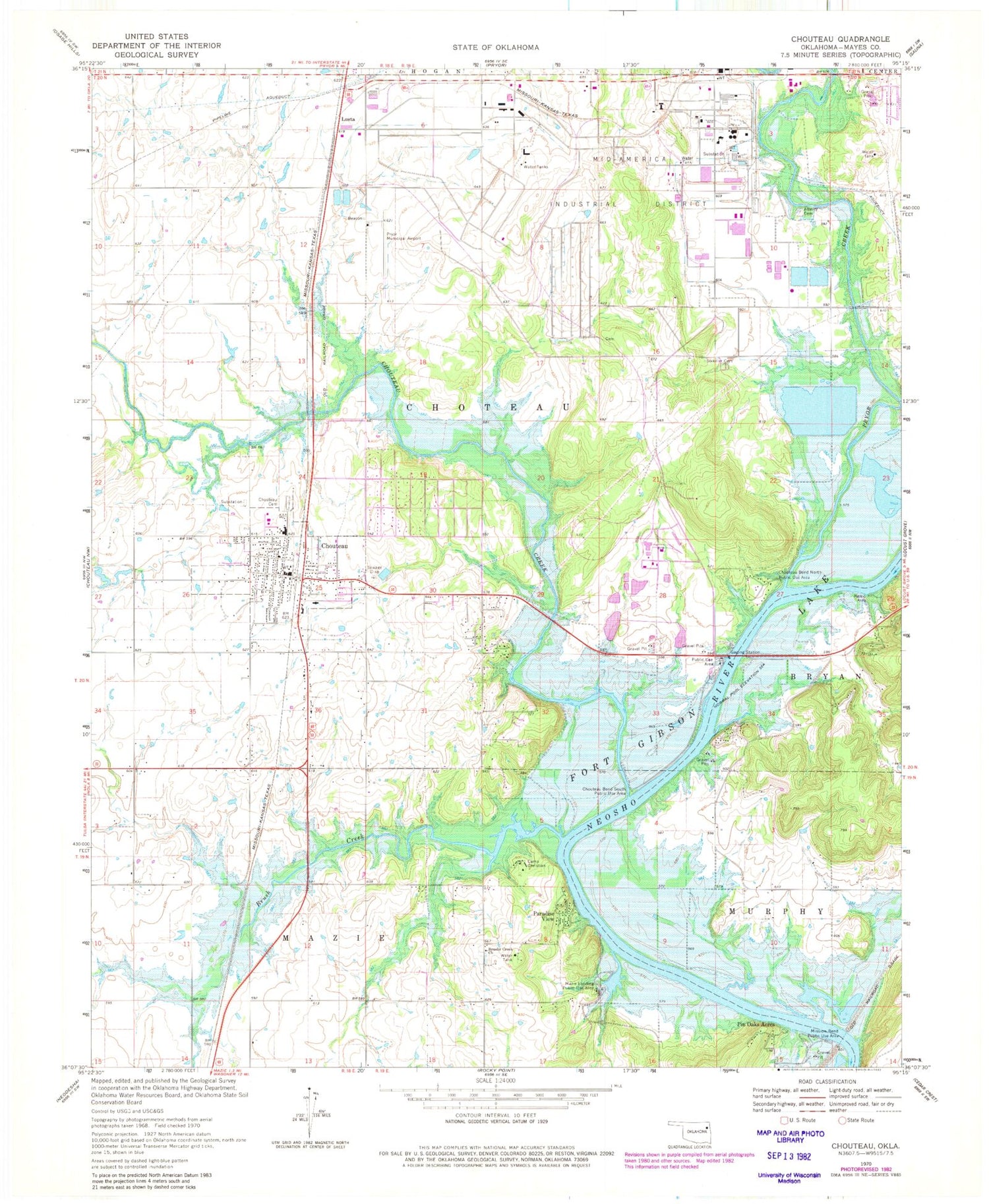Classic USGS Chouteau Oklahoma 7.5'x7.5' Topo Map Image