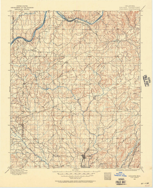 Historic 1896 Coalgate Oklahoma 30'x30' Topo Map Image