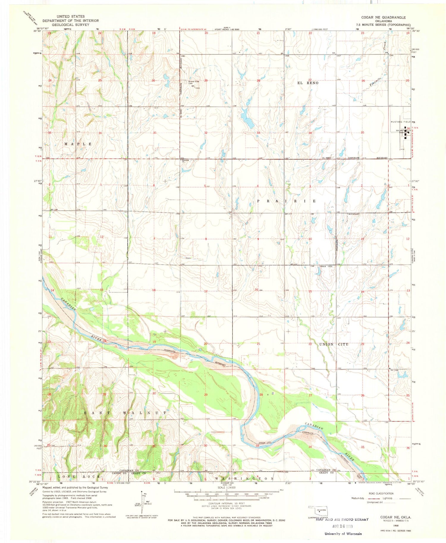 Classic USGS Cogar NE Oklahoma 7.5'x7.5' Topo Map Image