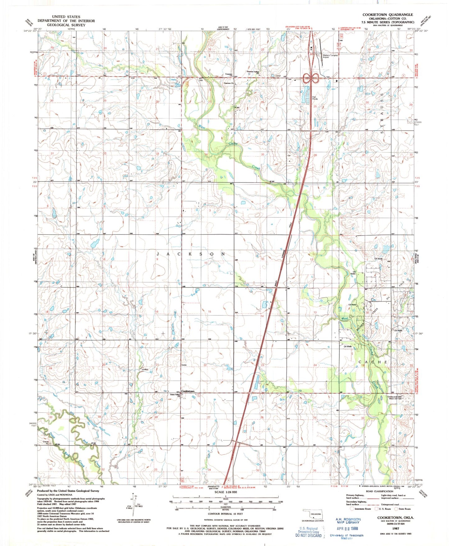 Classic USGS Cookietown Oklahoma 7.5'x7.5' Topo Map Image