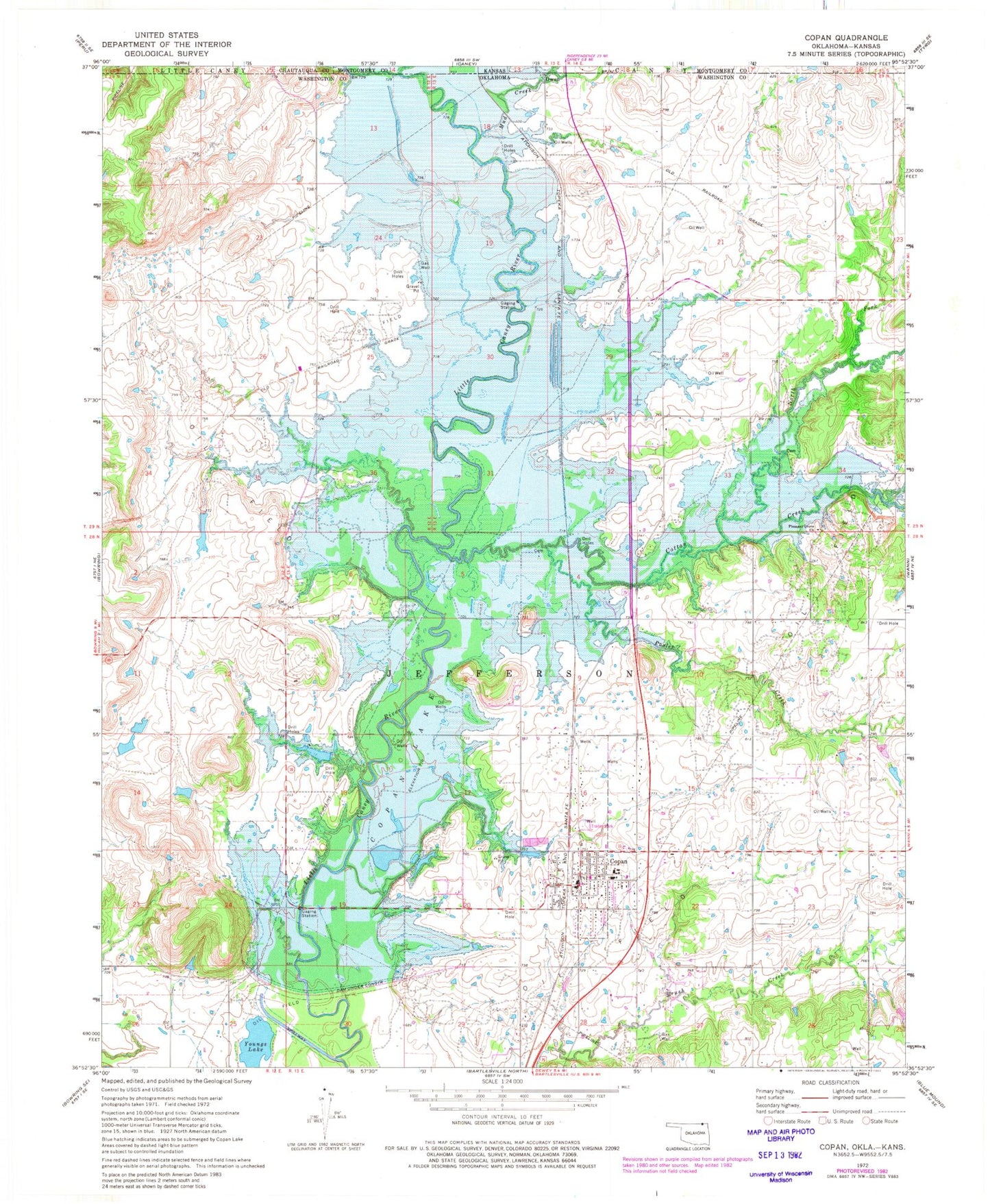 Classic USGS Copan Oklahoma 7.5'x7.5' Topo Map Image