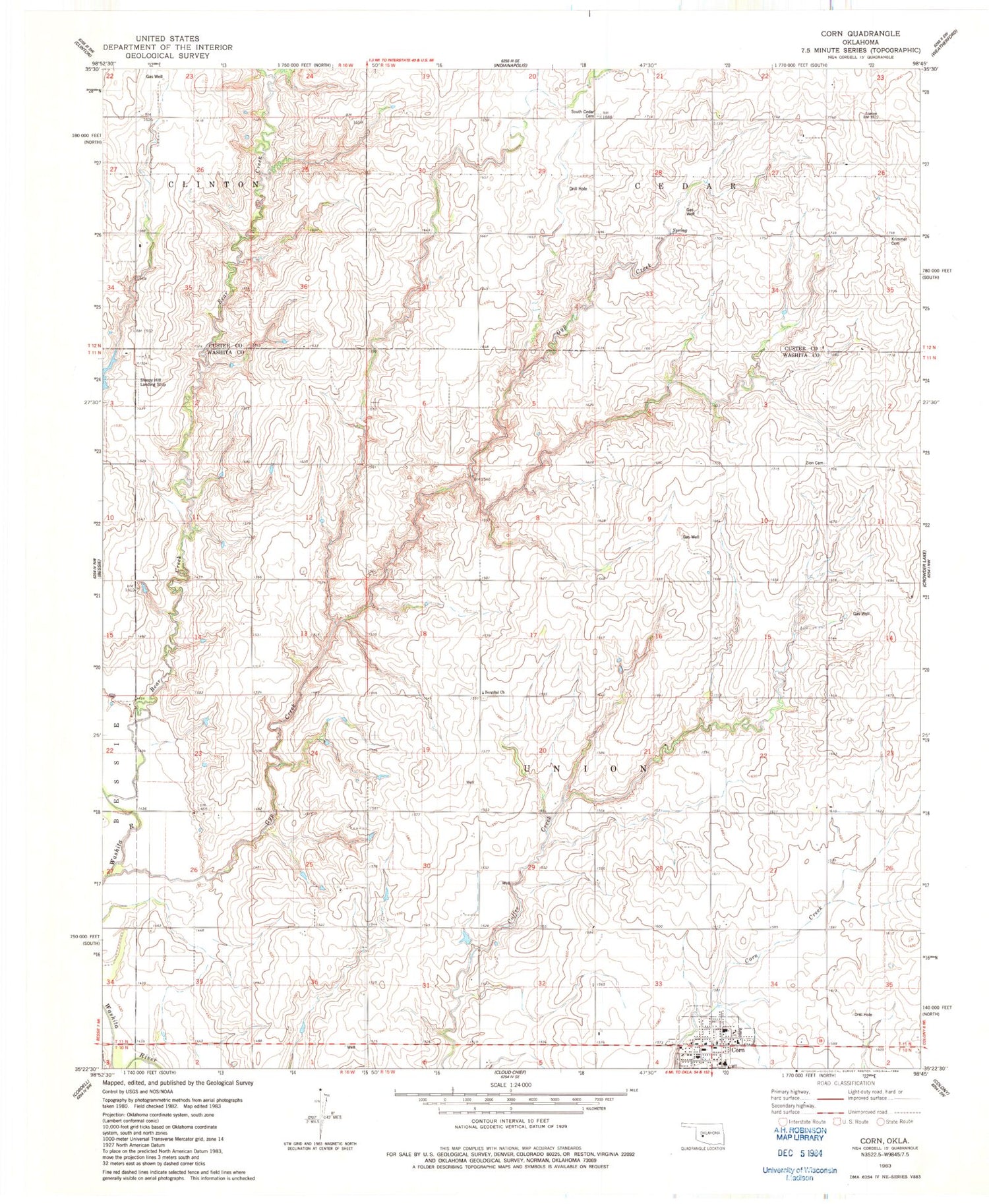 Classic USGS Corn Oklahoma 7.5'x7.5' Topo Map Image