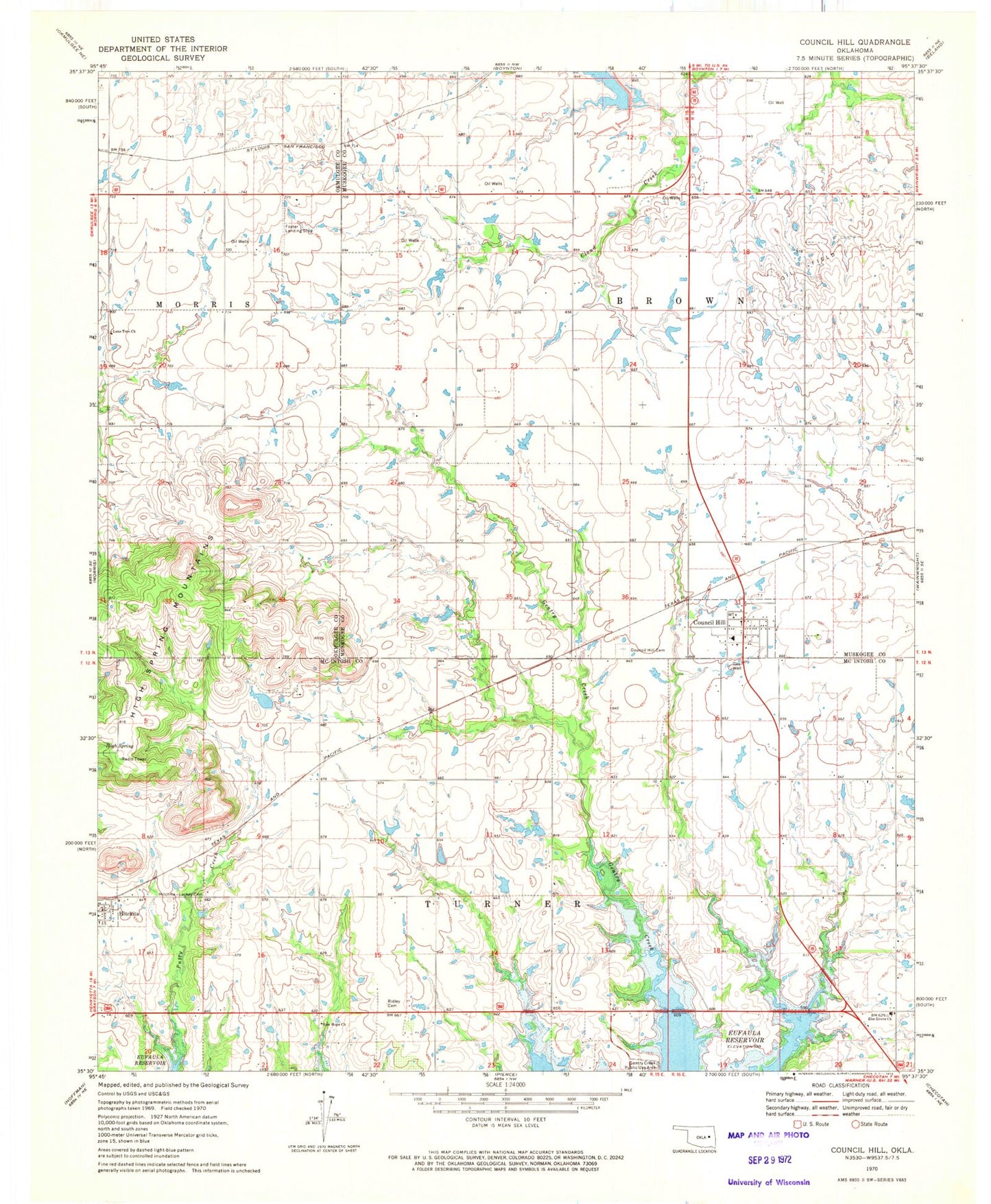 Classic USGS Council Hill Oklahoma 7.5'x7.5' Topo Map Image