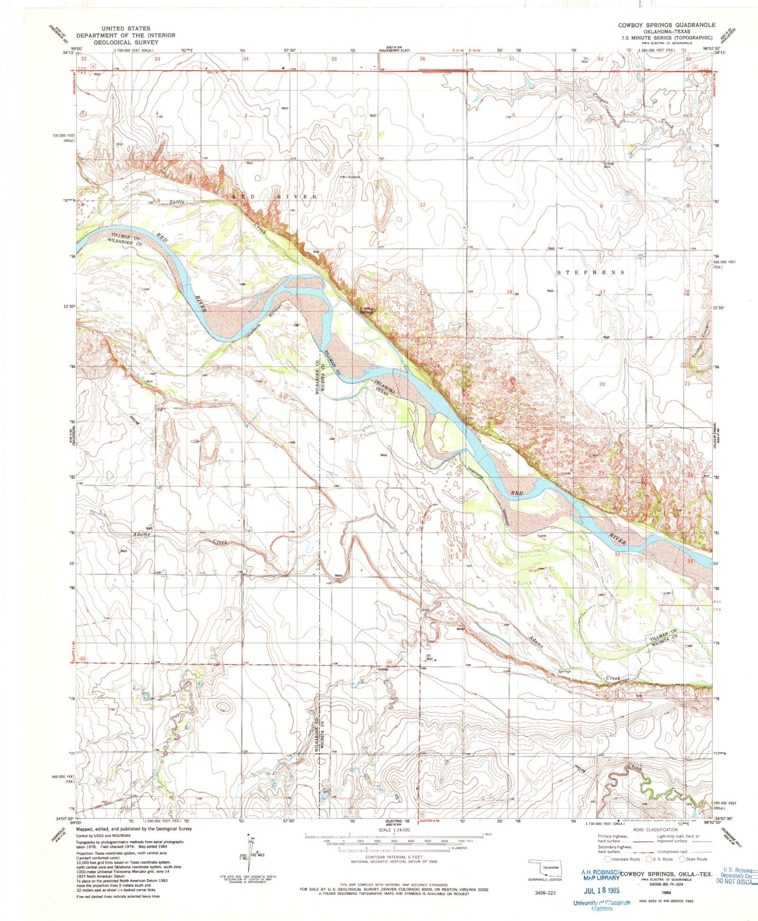 Classic USGS Cowboy Springs Oklahoma 7.5'x7.5' Topo Map Image