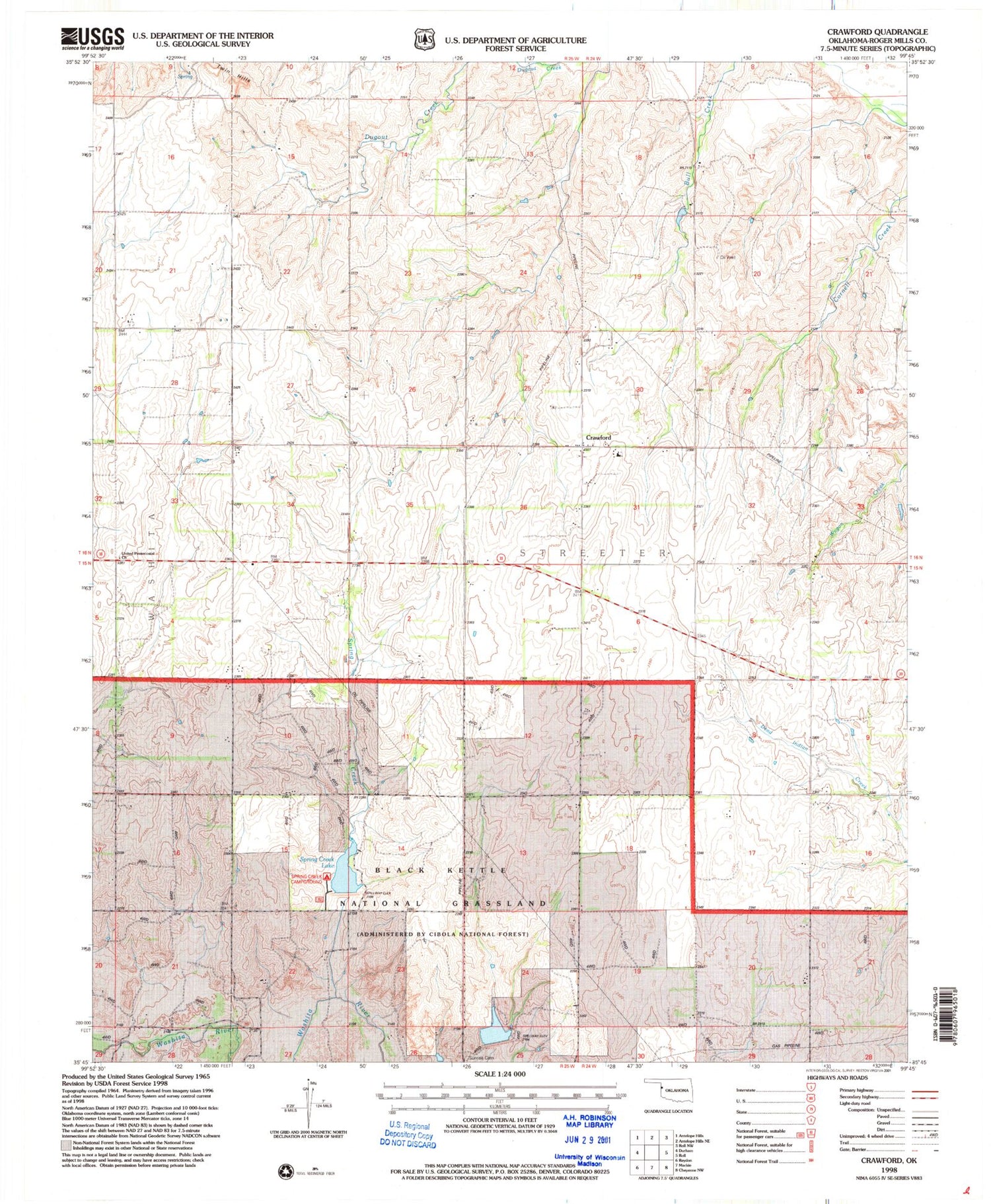 Classic USGS Crawford Oklahoma 7.5'x7.5' Topo Map Image