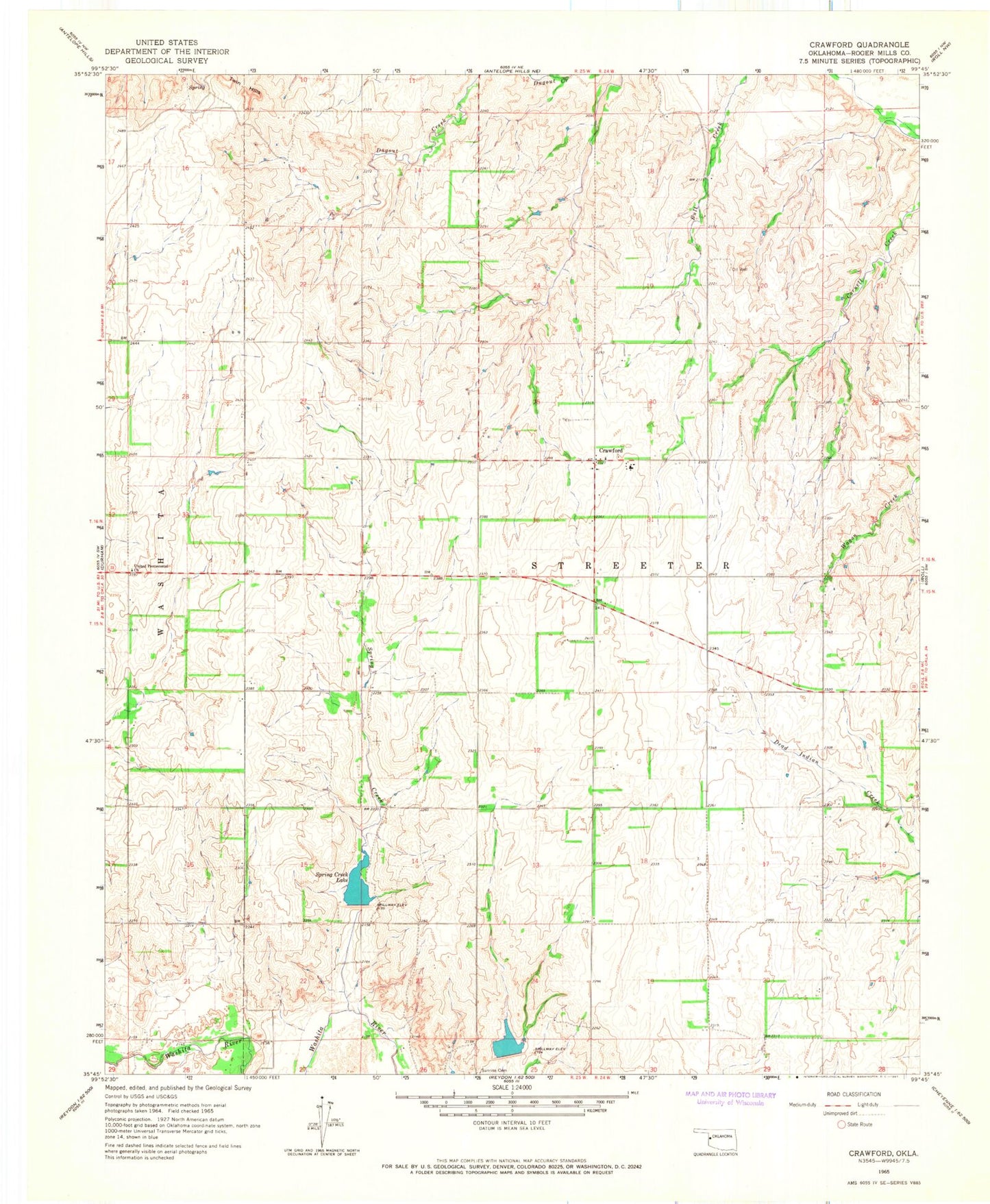 Classic USGS Crawford Oklahoma 7.5'x7.5' Topo Map Image