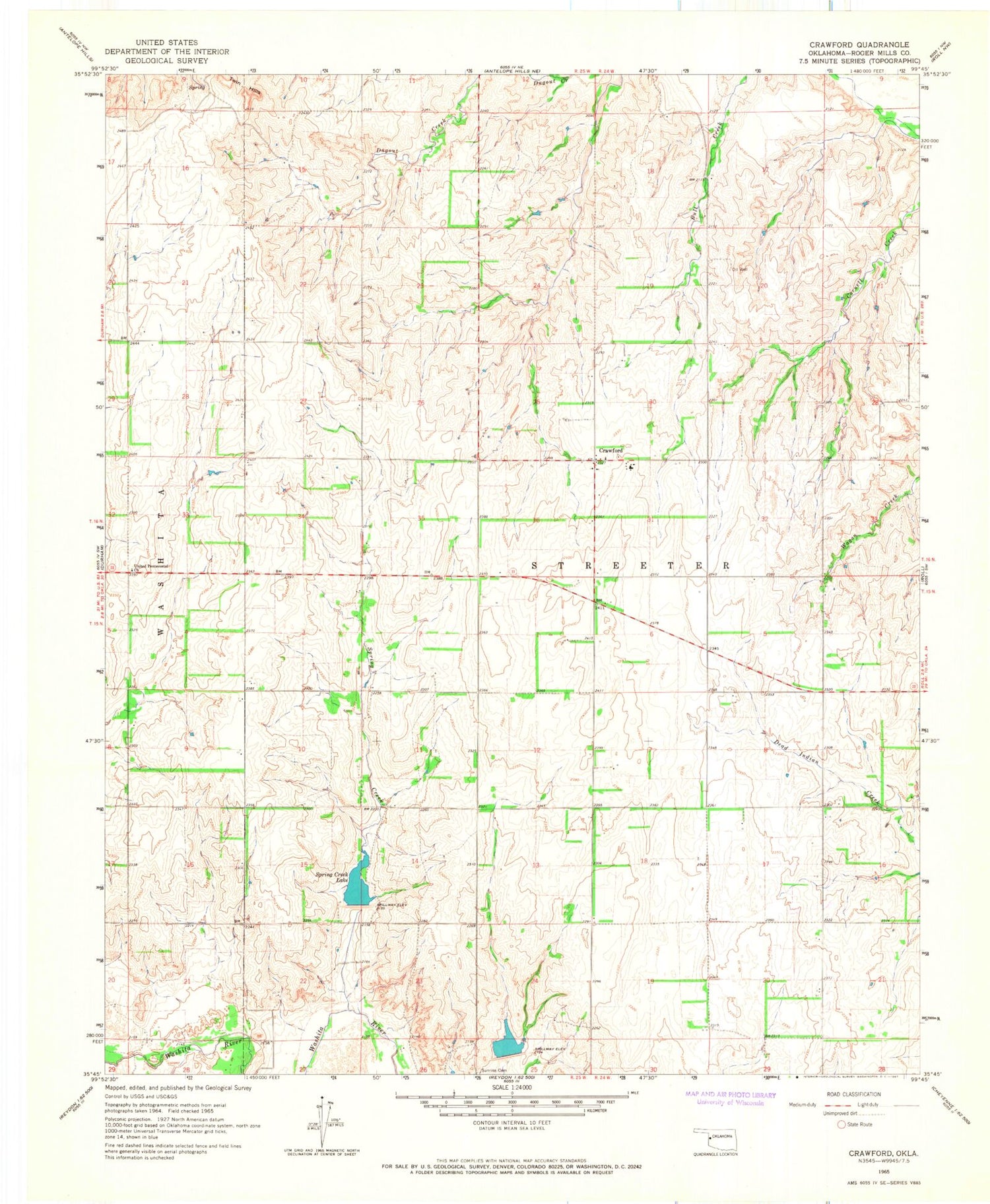 Classic USGS Crawford Oklahoma 7.5'x7.5' Topo Map Image