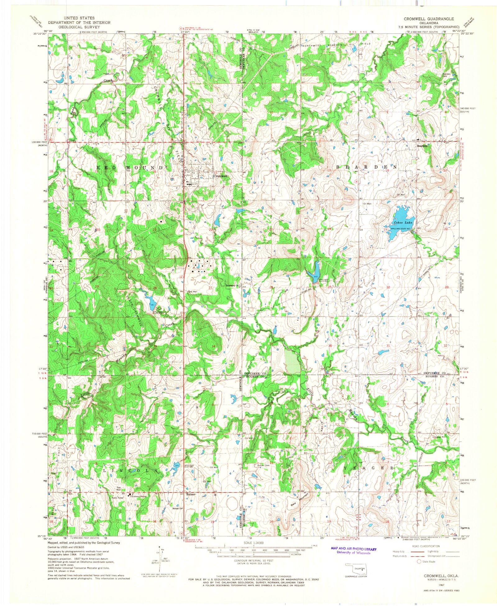Classic USGS Cromwell Oklahoma 7.5'x7.5' Topo Map MyTopo Map Store
