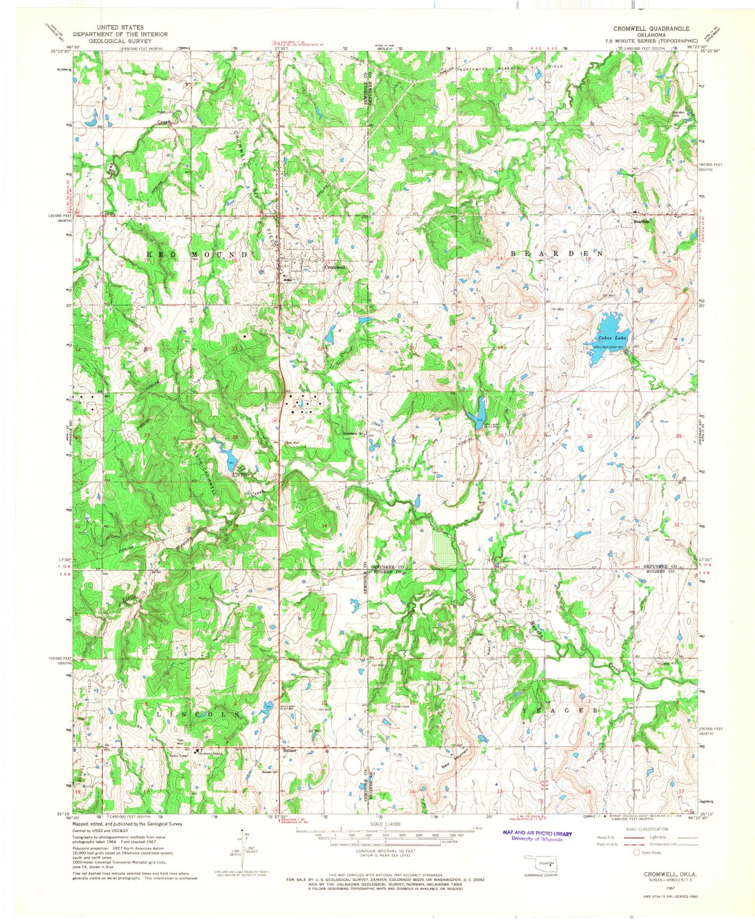Classic USGS Cromwell Oklahoma 7.5'x7.5' Topo Map Image