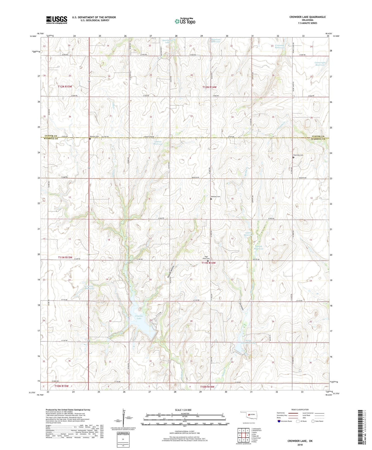 Crowder Lake Oklahoma US Topo Map Image