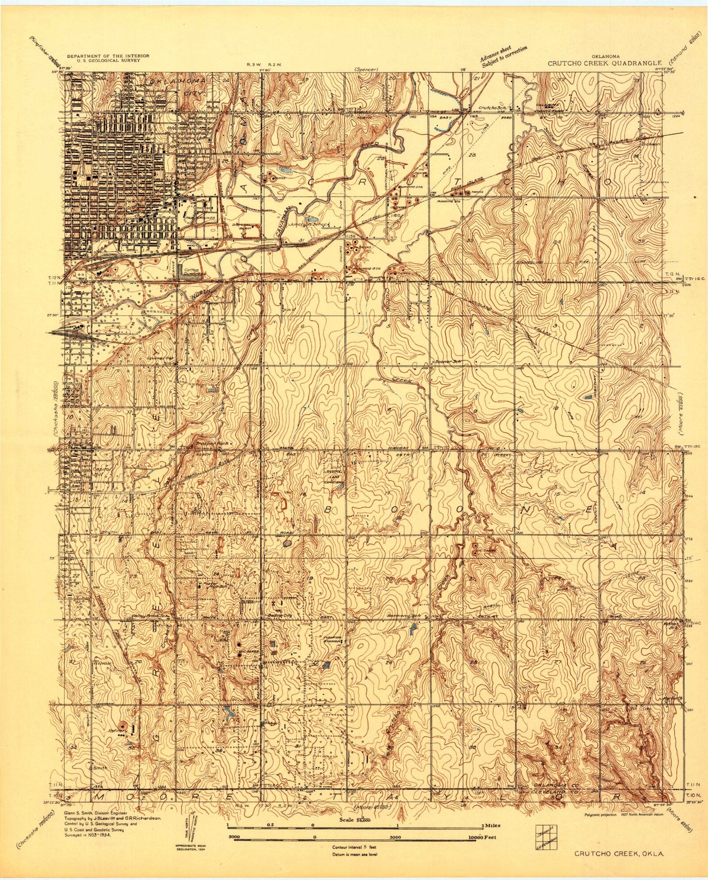 Classic USGS Midwest City Oklahoma 7.5'x7.5' Topo Map Image