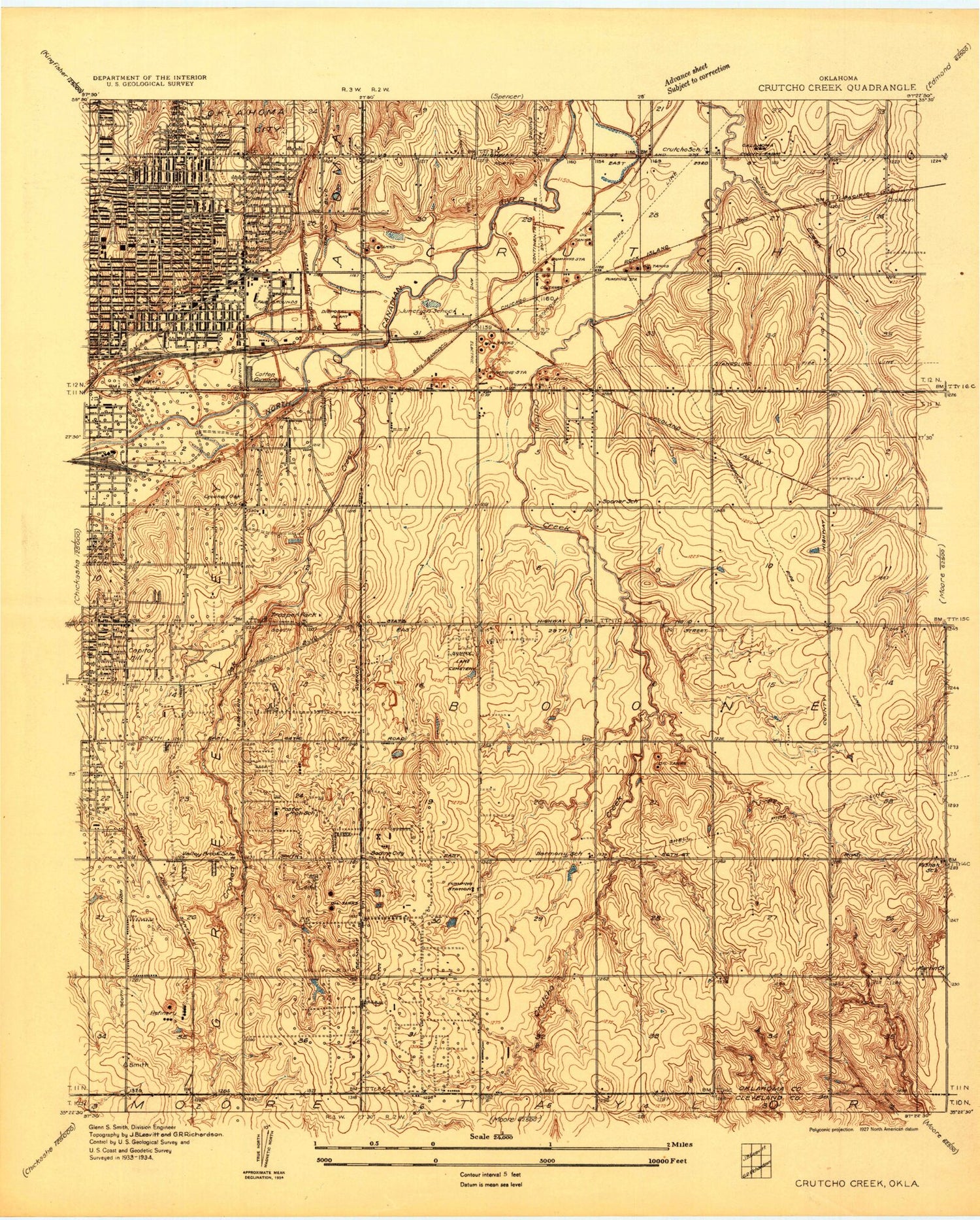 Classic USGS Midwest City Oklahoma 7.5'x7.5' Topo Map Image
