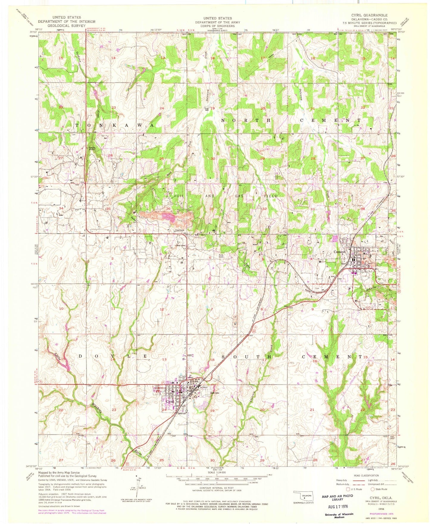 Classic USGS Cyril Oklahoma 7.5'x7.5' Topo Map Image