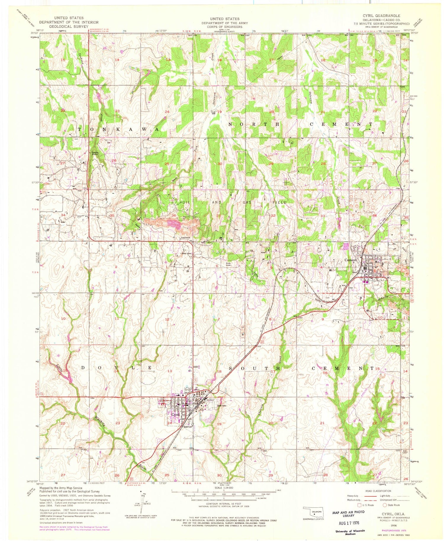 Classic USGS Cyril Oklahoma 7.5'x7.5' Topo Map Image